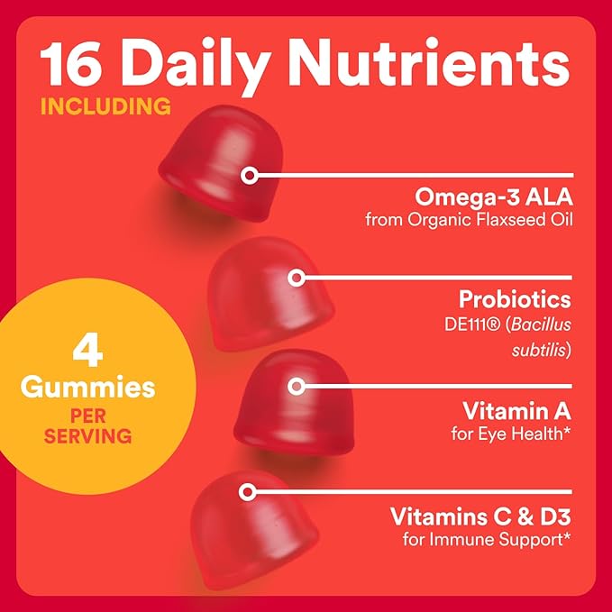 SmartyPants Organic Kids Multivitamin Gummies: Probiotics, Omega 3 (ALA), Vitamin D3, C, Vitamin B12, B6, A, K & Zinc for Immune Support, Biotin, 120 Count - Image 2