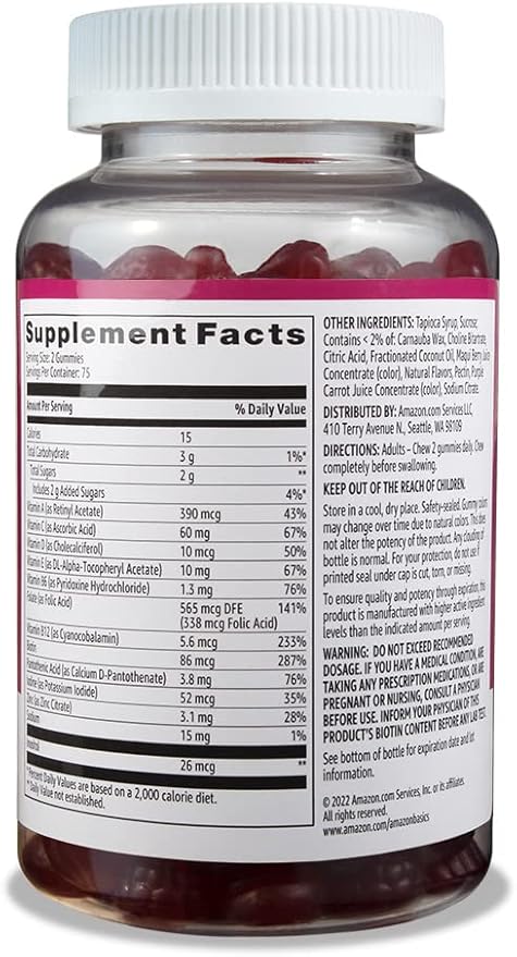Amazon Basics Adult Multivitamin Gummies, Mixed Berry & Cherry, Pack of 1 (Previously Solimo) - Image 3