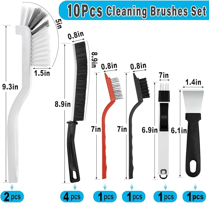 Wohohoho 10Pcs Cleaning Brushes Set, Hard Bristle Crevice Cleaning Brush, Small Corner & Windows Brush, Cleaning Supplies for Groove Window Tracks Bathroom Kitchen - Image 2
