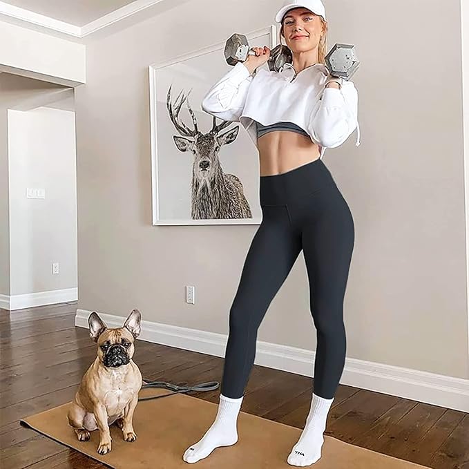 we fleece High Waisted Leggings for - Womens Black Workout Leggings Running Tummy Control Compression Pants - Image 2