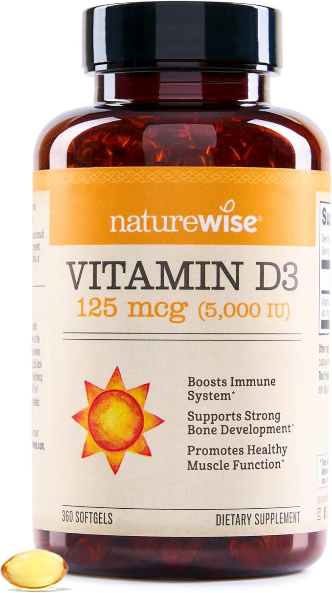 NatureWise Vitamin D3 5000iu (125 mcg) 1 Year Supply for Immune Support, Healthy Muscle Function, and Bone Health - Non-GMO, Gluten Free in Organic , (Mini Softgel), 360 Count