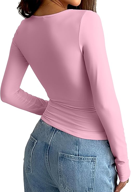 Womens Long Sleeve Shirt for Womens Skims Dupe Crop Top Fall Basics Tshirts Fall Clothes - Image 2