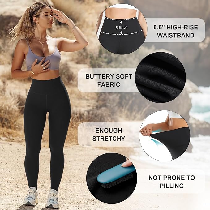 we fleece High Waisted Leggings for - Womens Black Workout Leggings Running Tummy Control Compression Pants - Image 3
