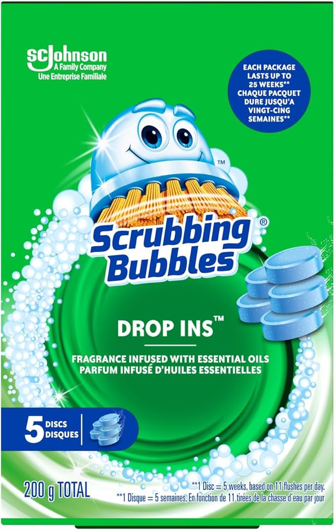 Scrubbing Bubbles Drop-Ins, Continuous Toilet Bowl Cleaning Tablets, Fragrance Infused with Essential Oils, 5 Discs