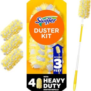 Swiffer Duster Kit with 1.8 m Super Extendable Handle, Heavy Duty Dusting Starter Kit, for Ceiling Fans, 4 Refills + 1 Handle