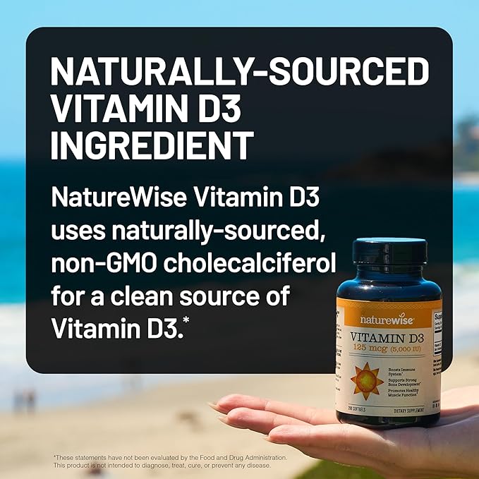 NatureWise Vitamin D3 5000iu (125 mcg) 1 Year Supply for Immune Support, Healthy Muscle Function, and Bone Health - Non-GMO, Gluten Free in Organic , (Mini Softgel), 360 Count - Image 3